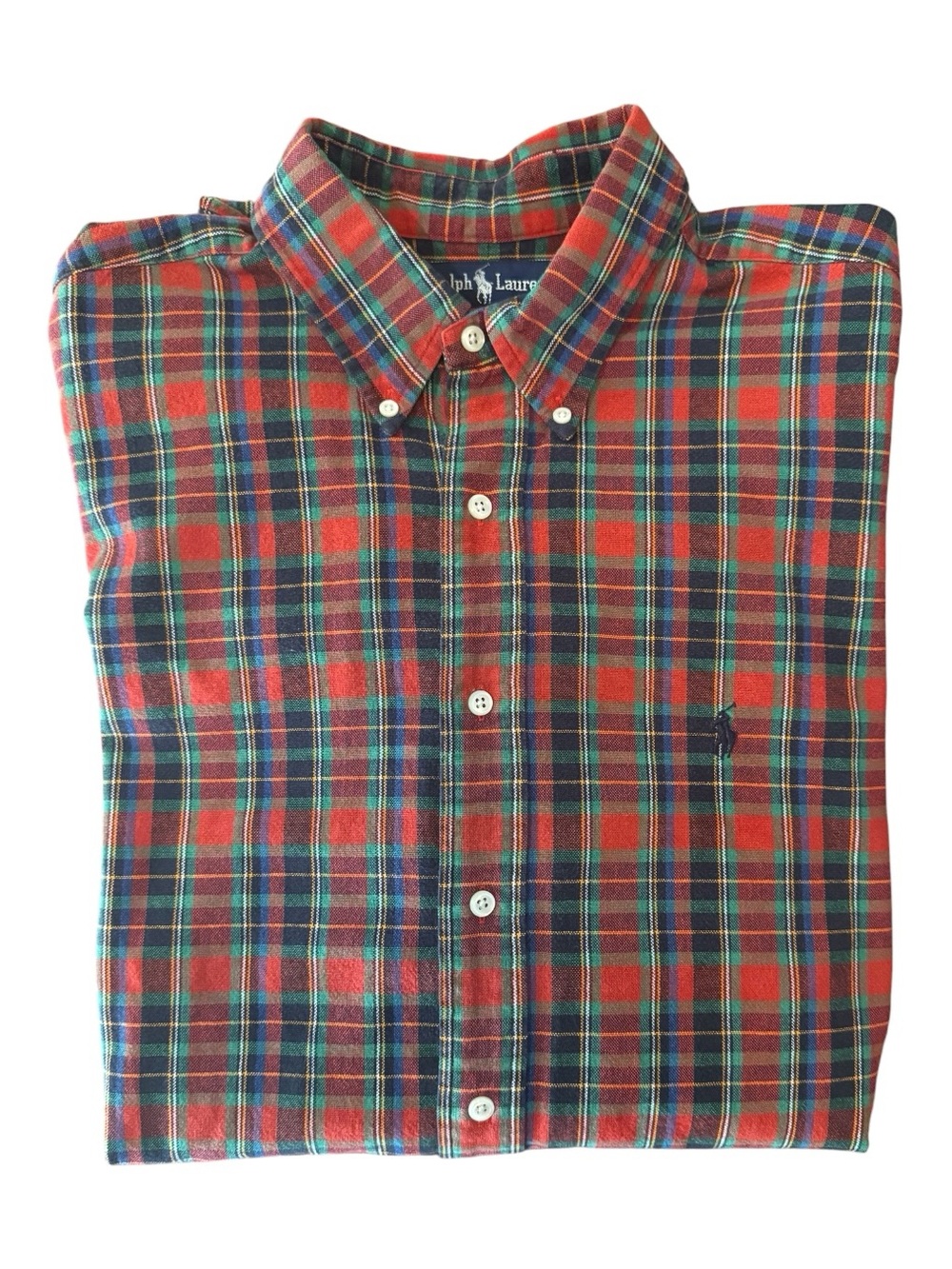Ralph Lauren 90s Grunge Men's Red, Green & White Plaid Button-Down Shirt XXL